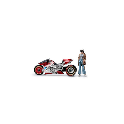 (Pre-Order) (MO222277) Cyber Cool Red and Silver Motorcycle Figure Set Resin Model
