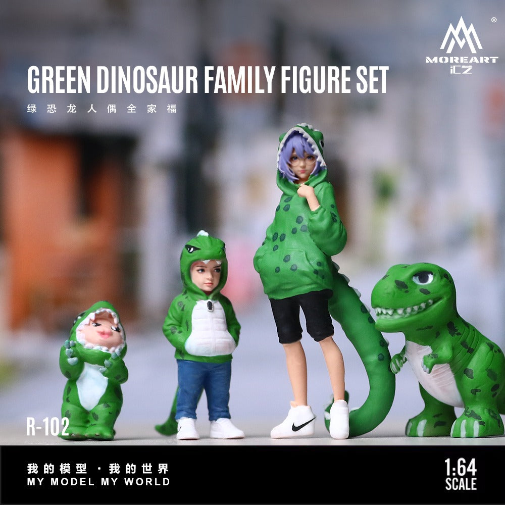 (MO223102) Green Dinosaur Figure Family Set - Realistic Resin Model - Front View 