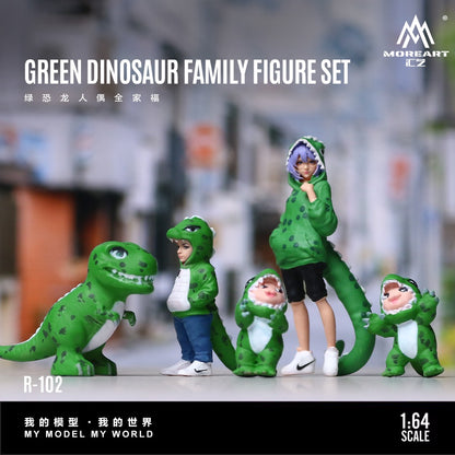 (MO223102) Green Dinosaur Figure Family Set - Realistic Resin Model - Front View 