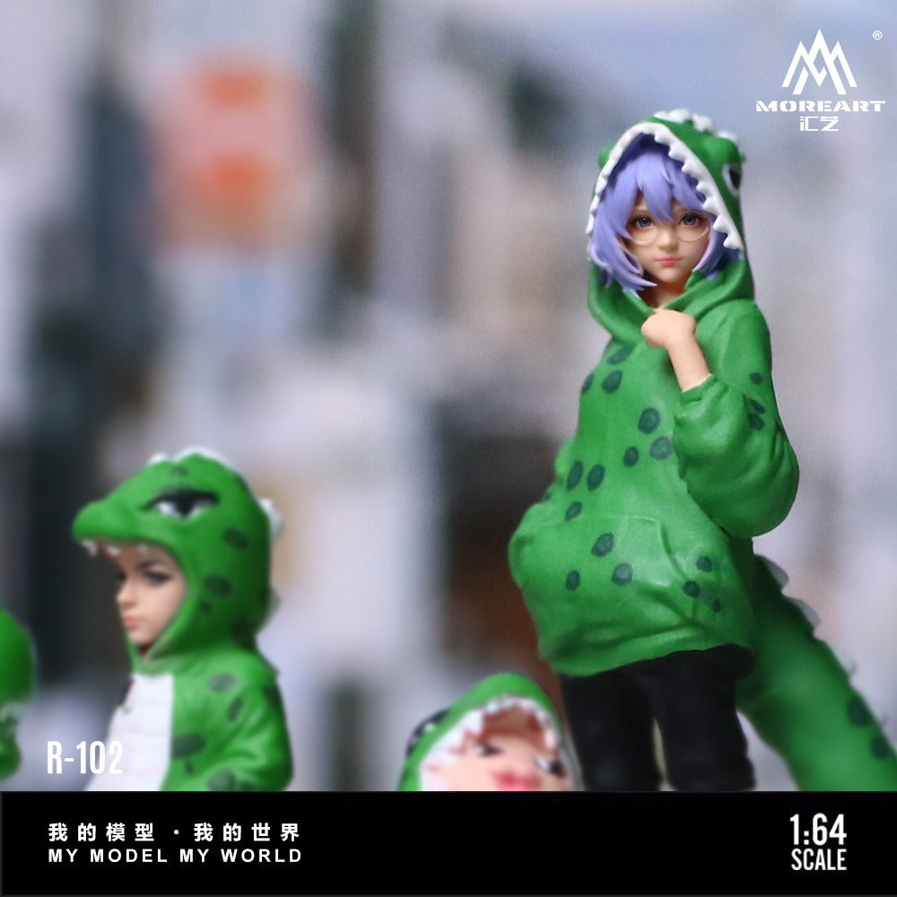 (MO223102) Green Dinosaur Figure Family Set - Realistic Resin Model - Closeup 