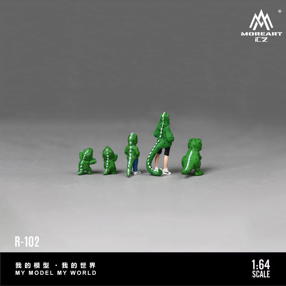 (MO223102) Green Dinosaur Figure Family Set - Realistic Resin Model - Rear View 