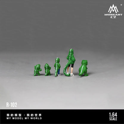 (MO223102) Green Dinosaur Figure Family Set - Realistic Resin Model - Rear View 