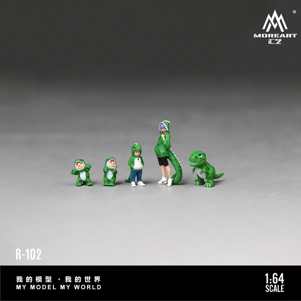 (MO223102) Green Dinosaur Figure Family Set - Realistic Resin Model - Front View 