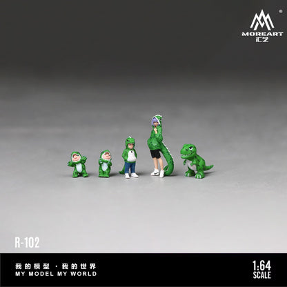 (MO223102) Green Dinosaur Figure Family Set - Realistic Resin Model - Front View 