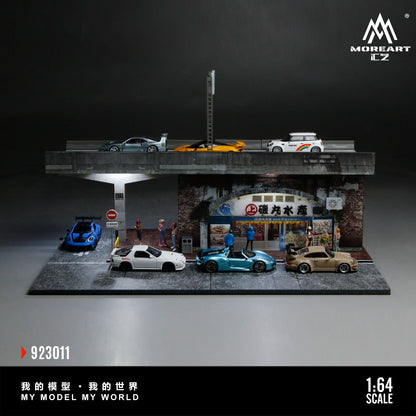 MoreArt 1:64 River Pillar Aquatic Microscopic Scene Simulation Model (MO923011) - Front view with cars