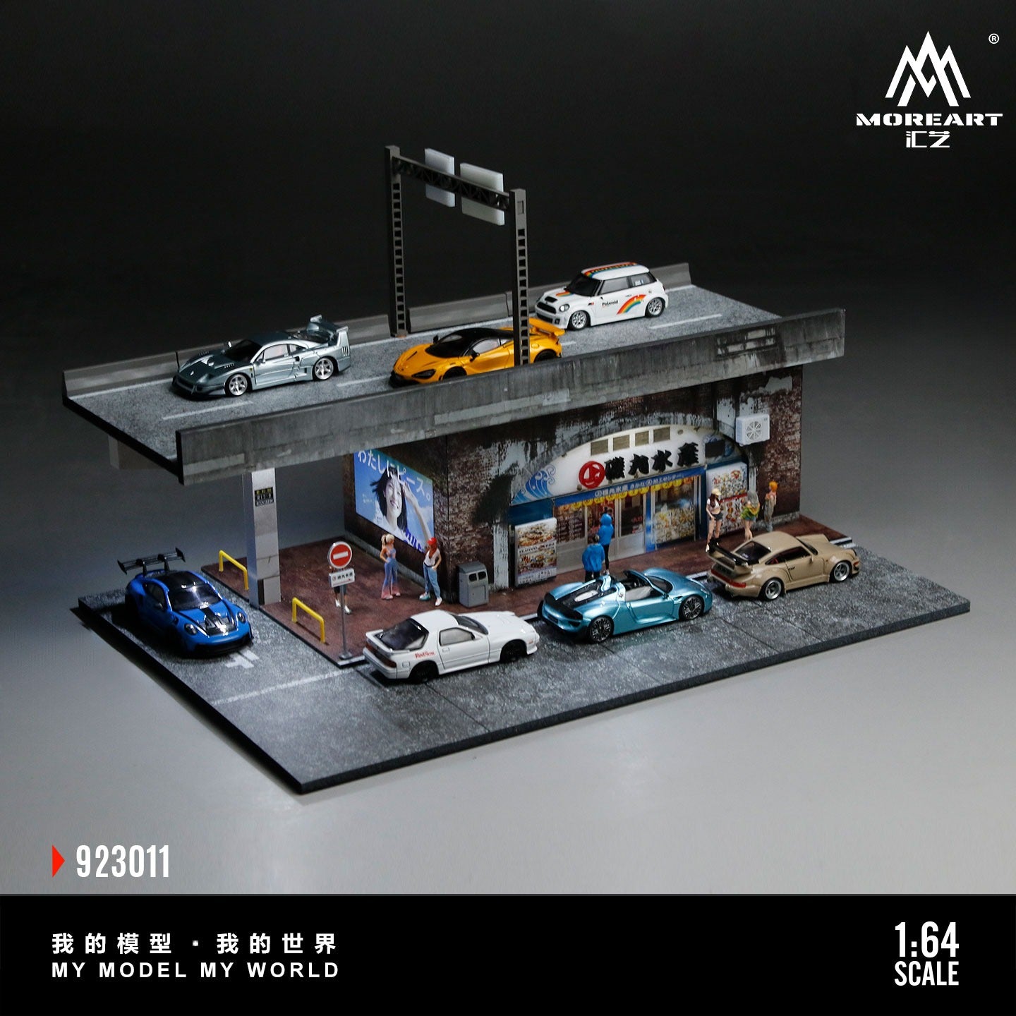 MoreArt 1:64 River Pillar Aquatic Microscopic Scene Simulation Model (MO923011) - Side view with cars