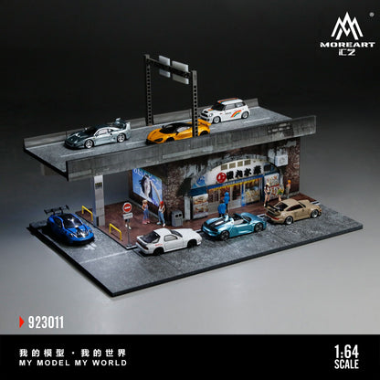 MoreArt 1:64 River Pillar Aquatic Microscopic Scene Simulation Model (MO923011) - Side view with cars