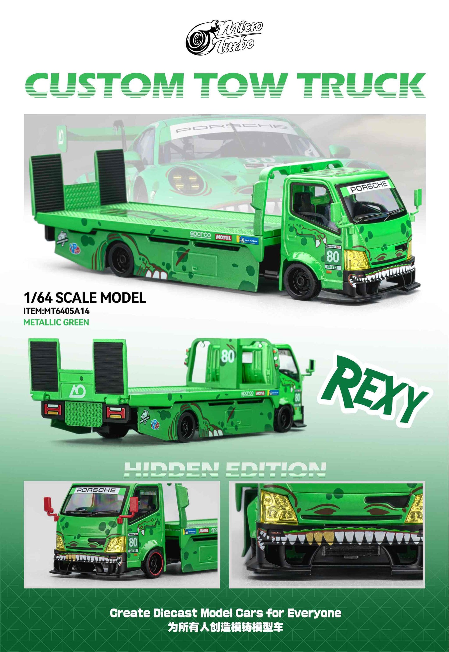 (MT6405A14) Microturbo Custom Hauler - Green Dino (Rexy)