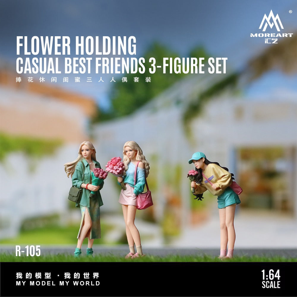 MoreArt 1:64 Handing Flower Casual Best Friends Trio Doll Set Resin Model (MO223105) - Front View 1