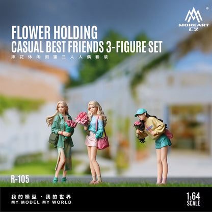MoreArt 1:64 Handing Flower Casual Best Friends Trio Doll Set Resin Model (MO223105) - Front View 1