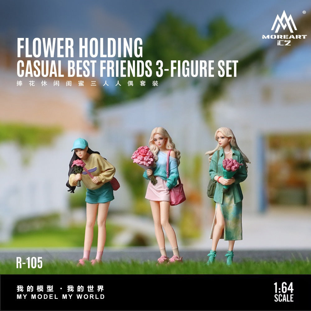 MoreArt 1:64 Handing Flower Casual Best Friends Trio Doll Set Resin Model (MO223105) - Front View 2