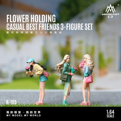 MoreArt 1:64 Handing Flower Casual Best Friends Trio Doll Set Resin Model (MO223105) - Front View 3