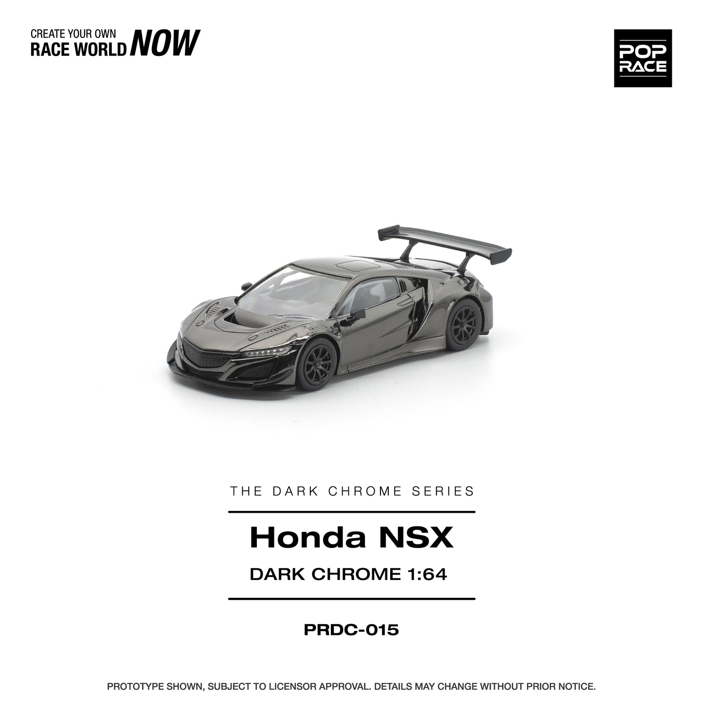 POP RACE 1:64 Honda NSX GT3 EV022 Dark Chrome (PRDC015) - Front View