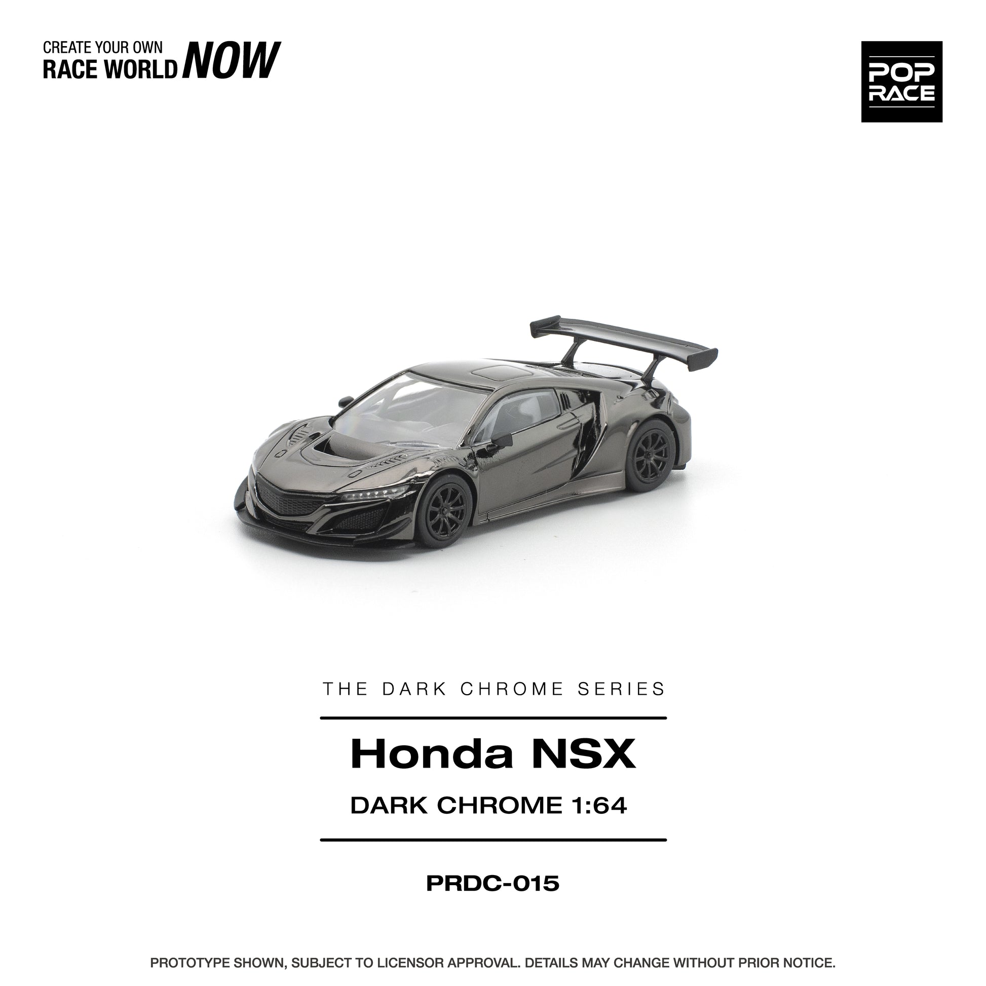 POP RACE 1:64 Honda NSX GT3 EV022 Dark Chrome (PRDC015) - Front View