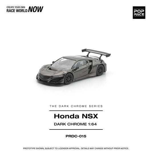 POP RACE 1:64 Honda NSX GT3 EV022 Dark Chrome (PRDC015) - Front View