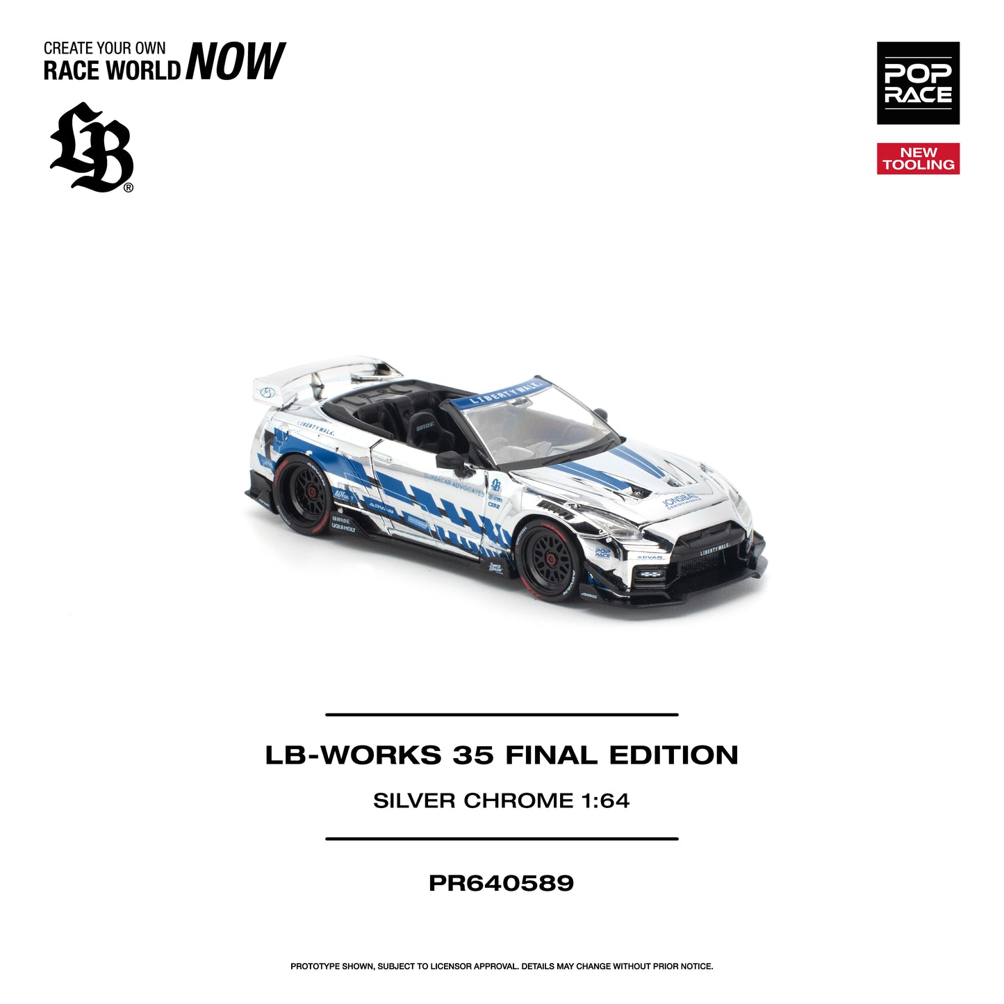 POP RACE 1:64 LB-Works 35 Final Edition Silver Chrome (PR640589) - Front View - 2