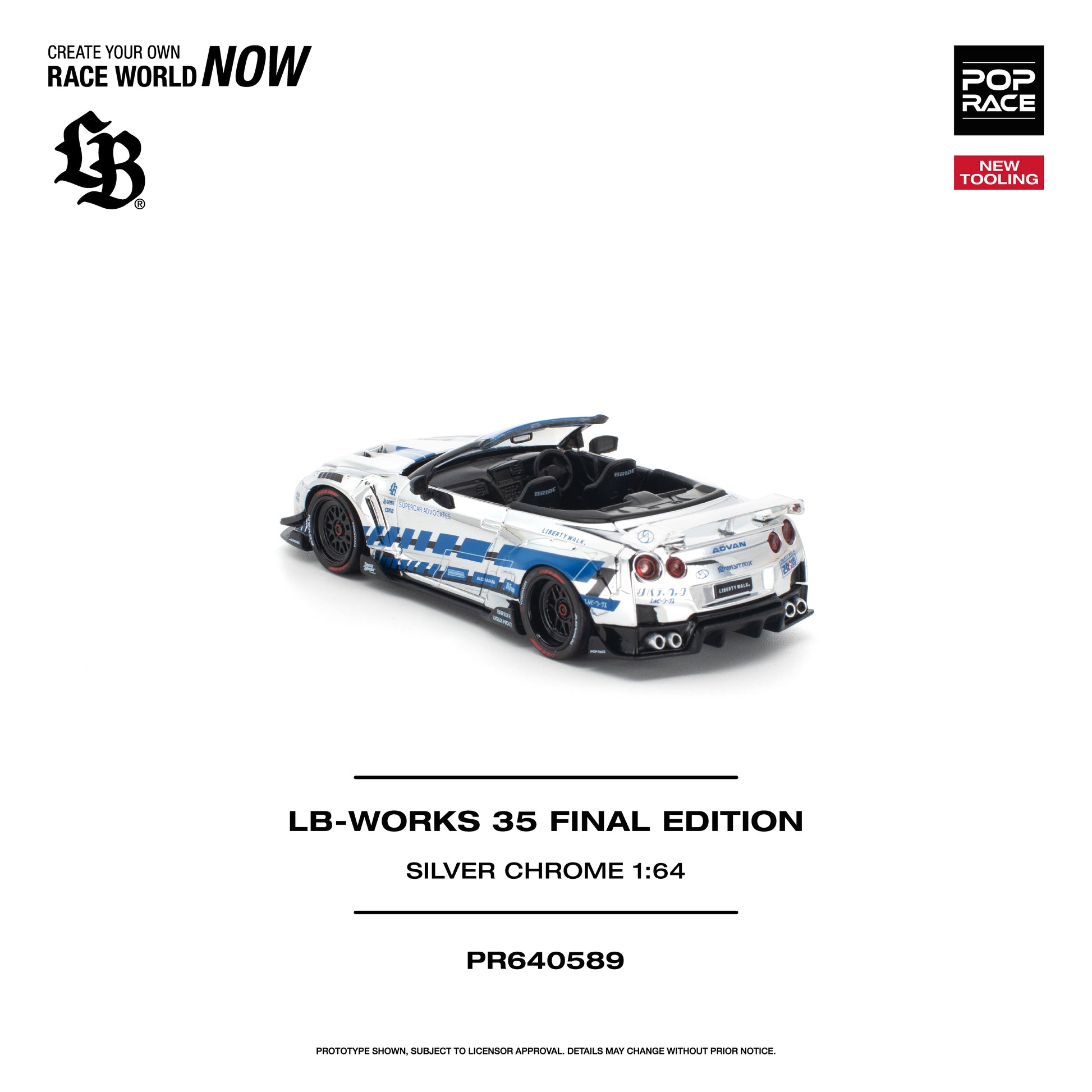POP RACE 1:64 LB-Works 35 Final Edition Silver Chrome (PR640589) - Rear View