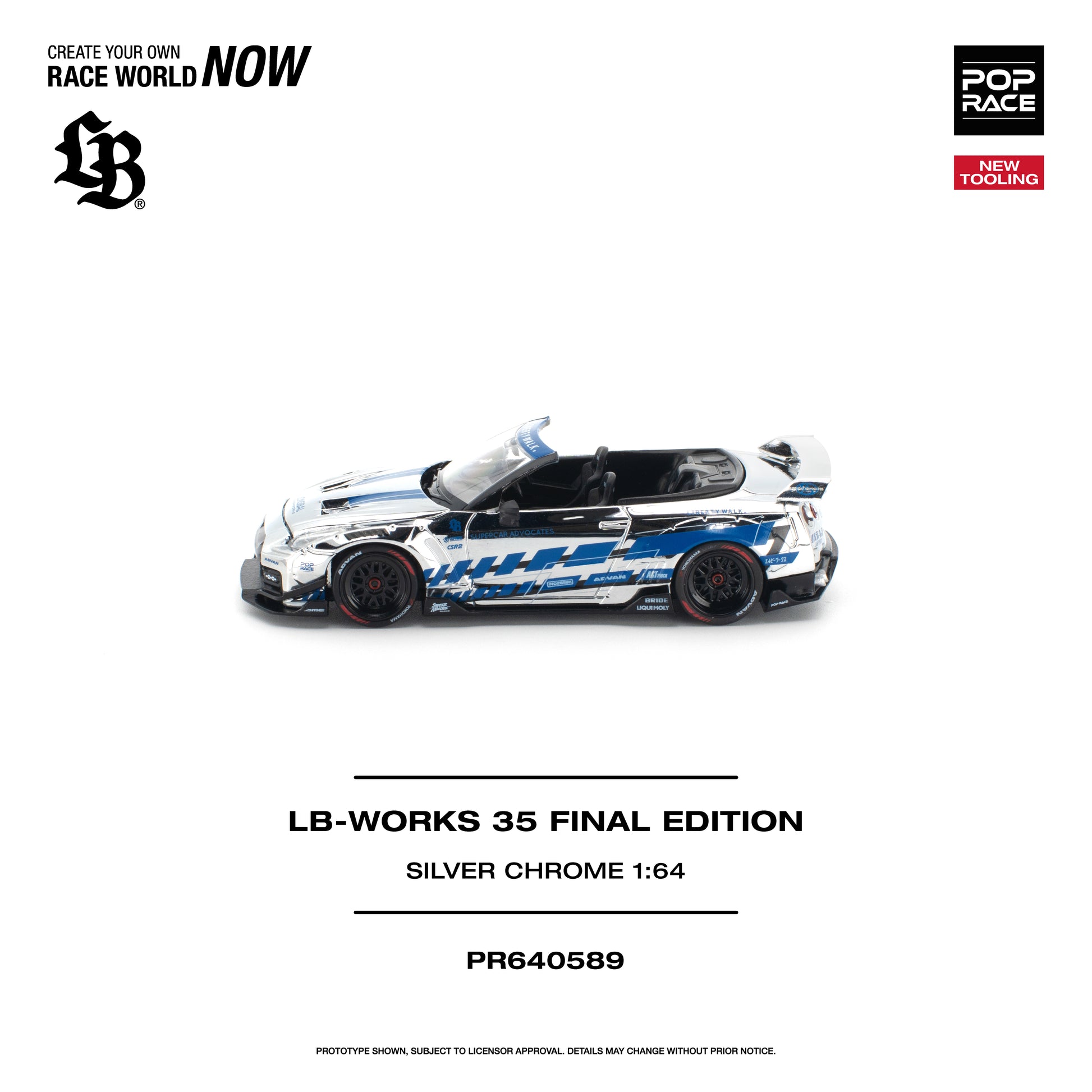 POP RACE 1:64 LB-Works 35 Final Edition Silver Chrome (PR640589) - Side View