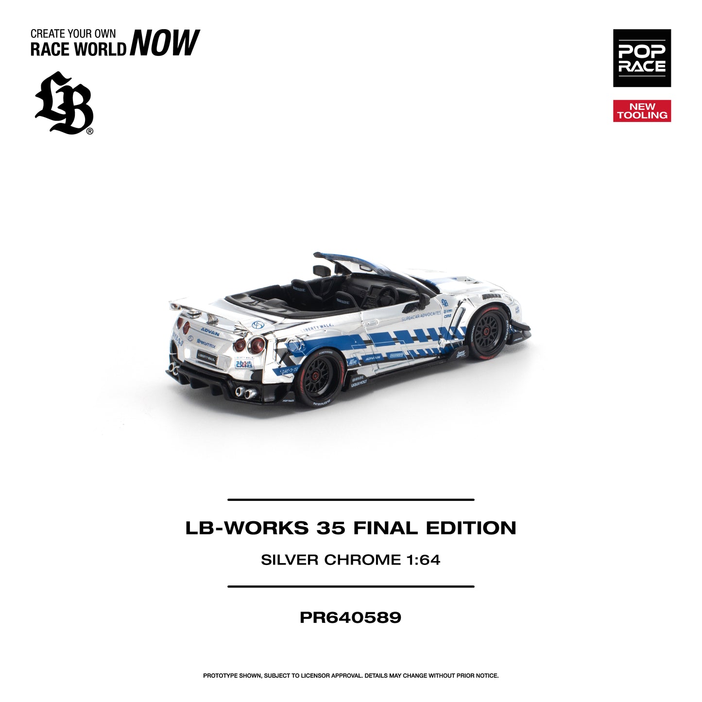 POP RACE 1:64 LB-Works 35 Final Edition Silver Chrome (PR640589) - Side View - 2