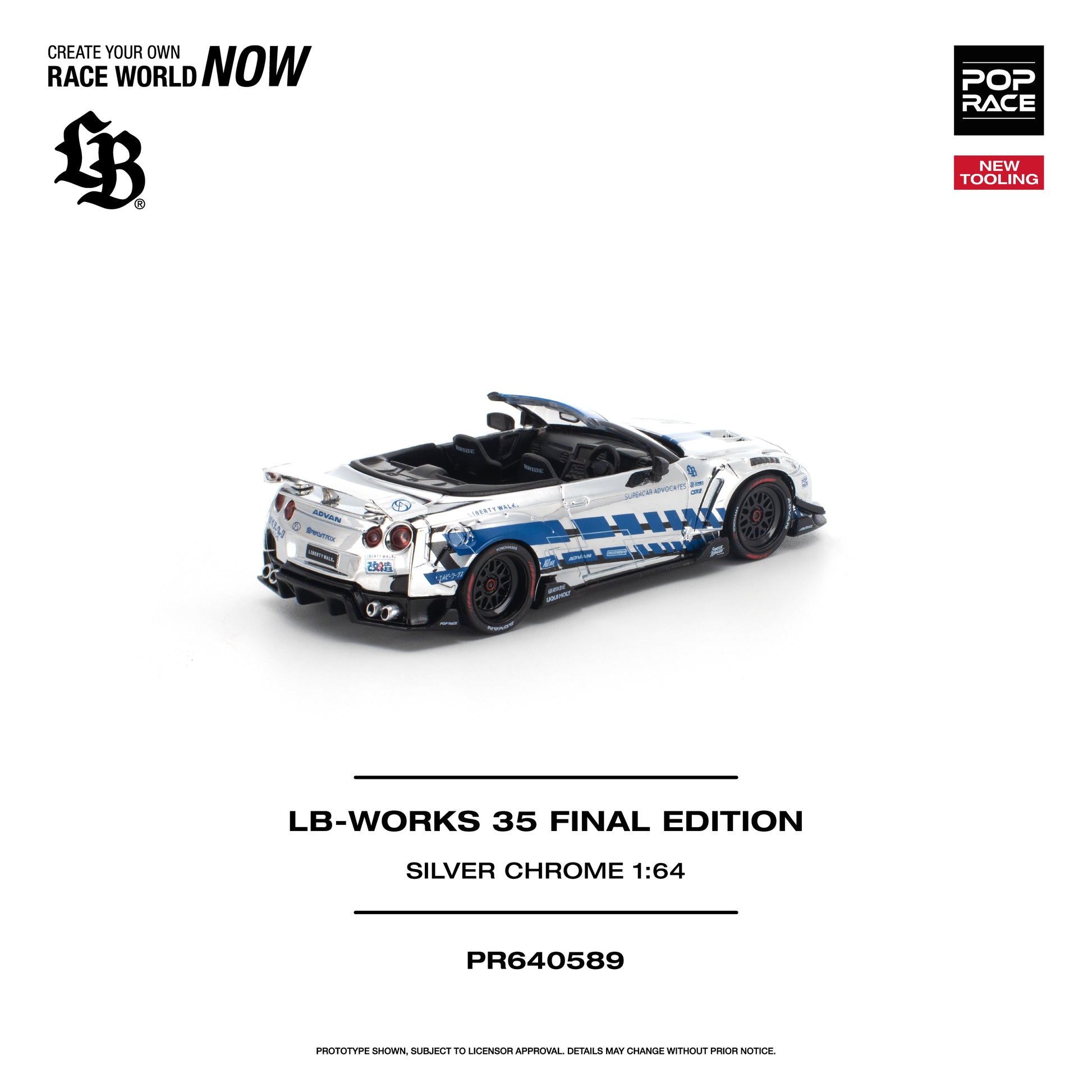 POP RACE 1:64 LB-Works 35 Final Edition Silver Chrome (PR640589) - Side View - 2