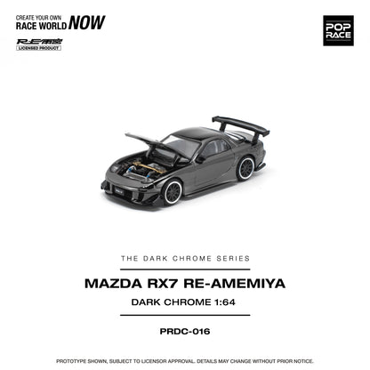 POP RACE 1:64 Mazda RX-7 RE-Amemiya Dark Chrome (PRDC016) - Front Detailed View
