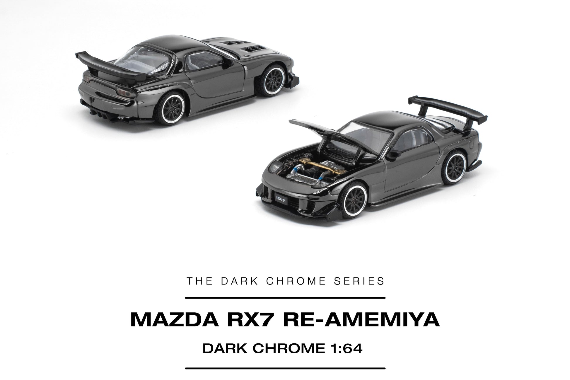 POP RACE 1:64 Mazda RX-7 RE-Amemiya Dark Chrome (PRDC016) - Overview