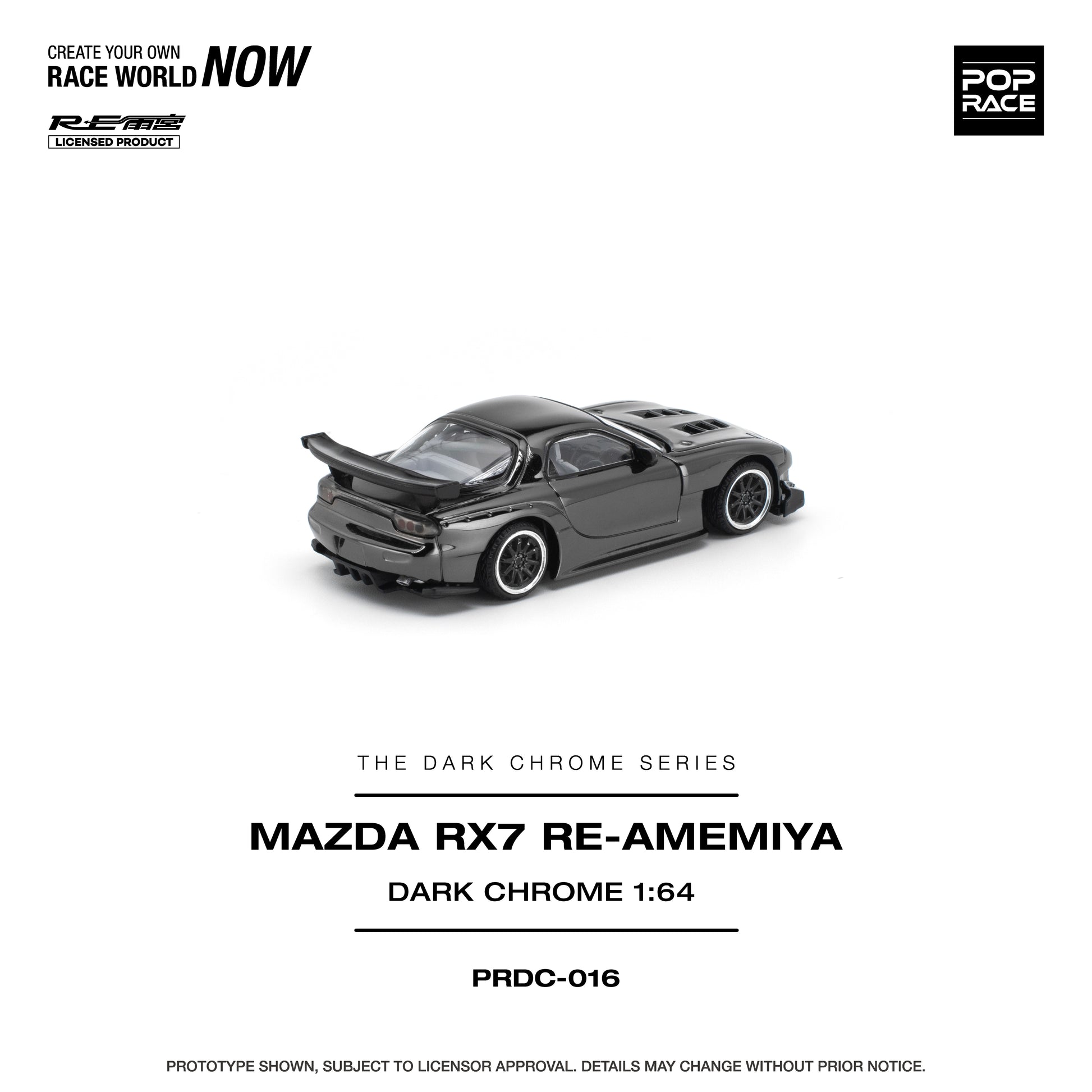POP RACE 1:64 Mazda RX-7 RE-Amemiya Dark Chrome (PRDC016) - Rear View