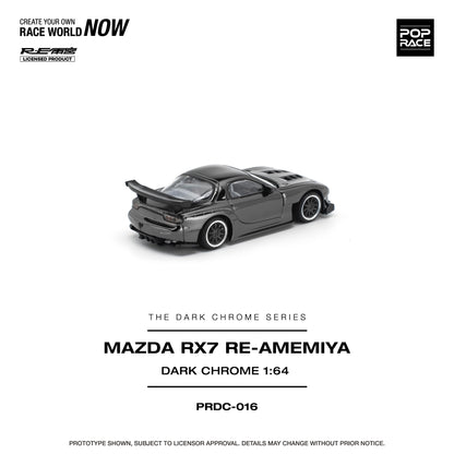 POP RACE 1:64 Mazda RX-7 RE-Amemiya Dark Chrome (PRDC016) - Rear View