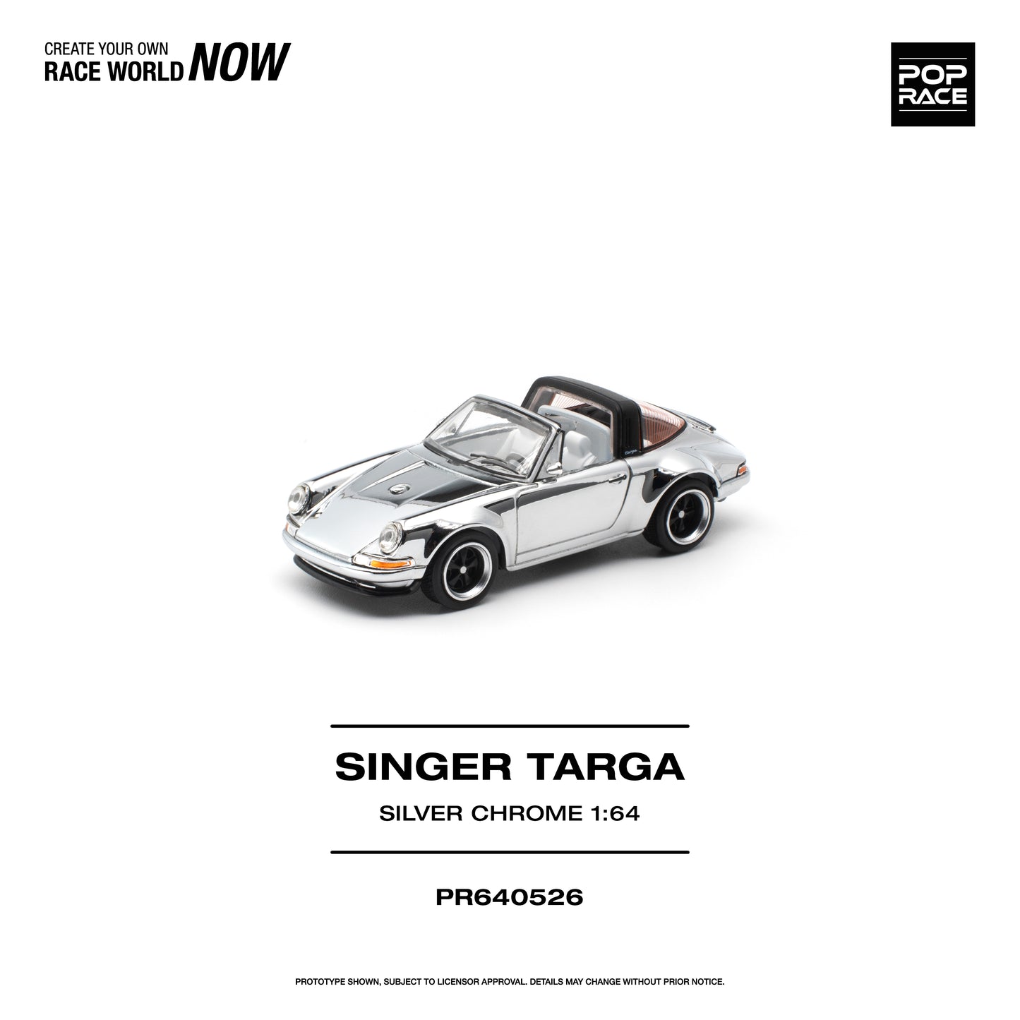 POP RACE 1:64 Singer Targa Silver Chrome (PR640526) - Front View