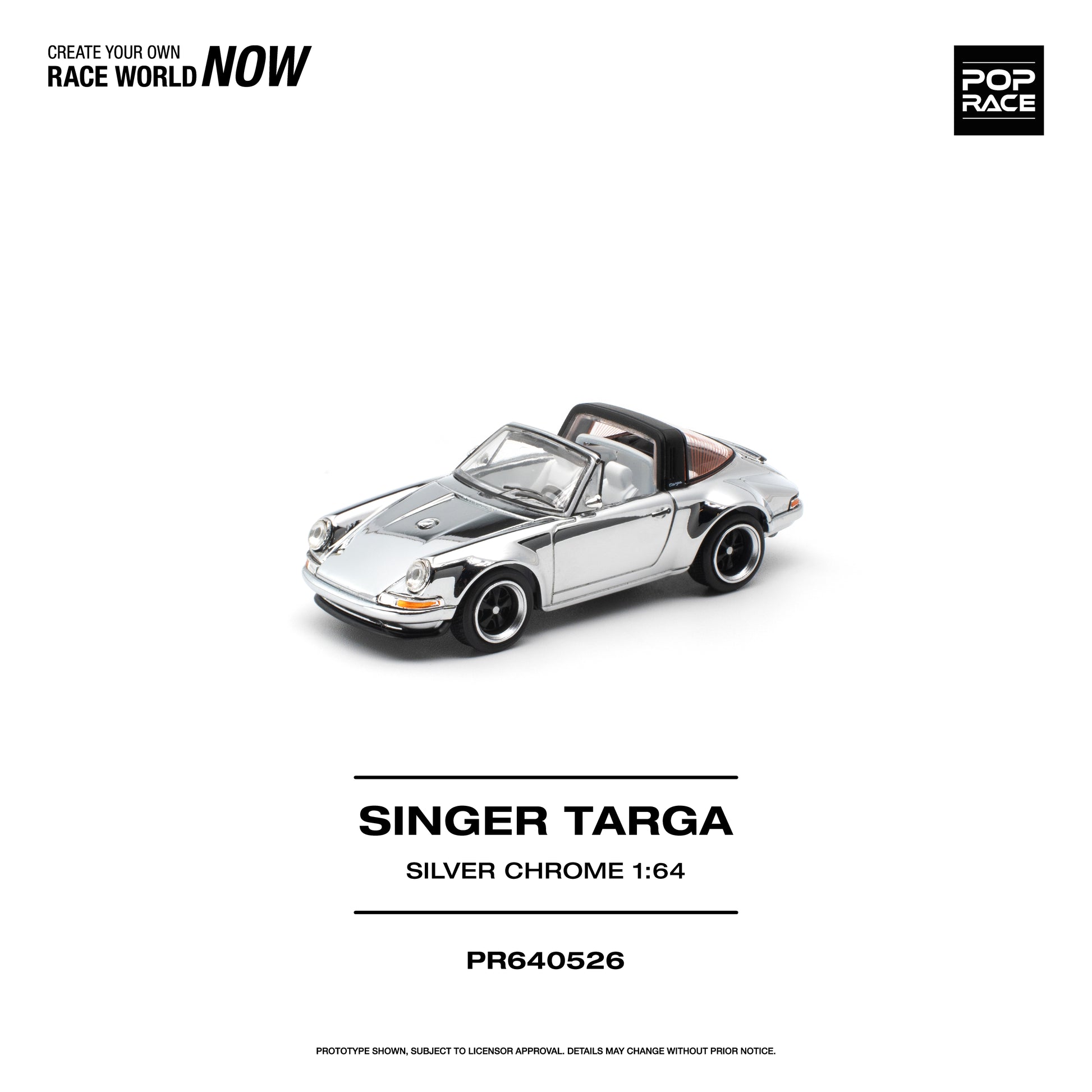 POP RACE 1:64 Singer Targa Silver Chrome (PR640526) - Front View