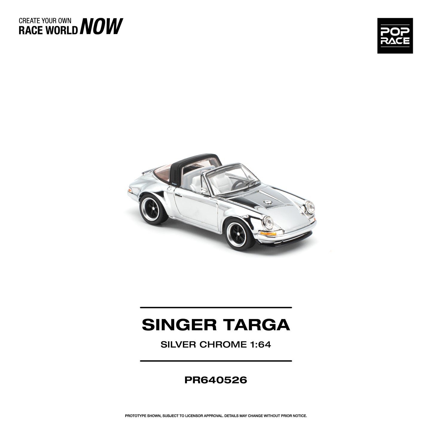 POP RACE 1:64 Singer Targa Silver Chrome (PR640526) - Front View -2