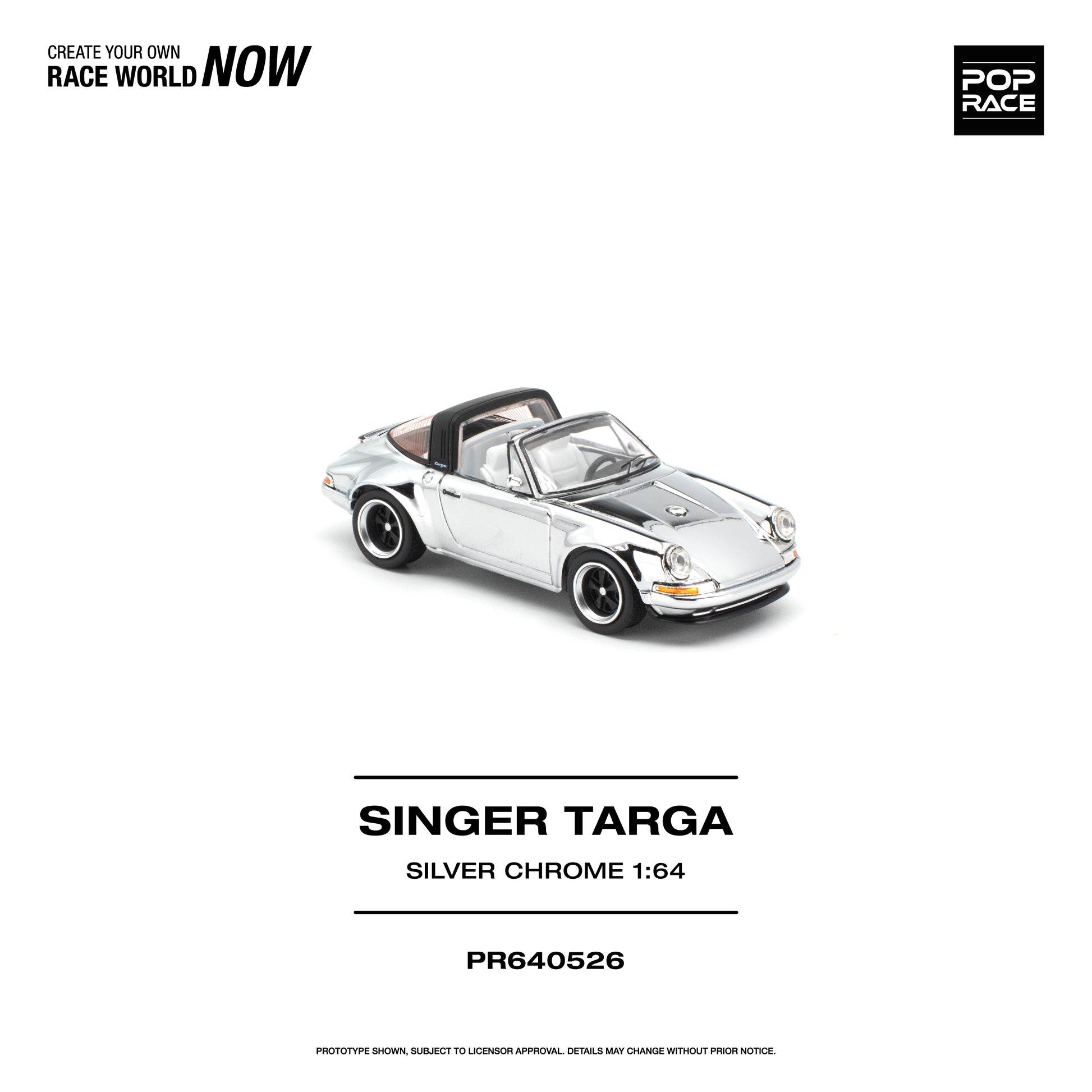 POP RACE 1:64 Singer Targa Silver Chrome (PR640526) - Front View -2