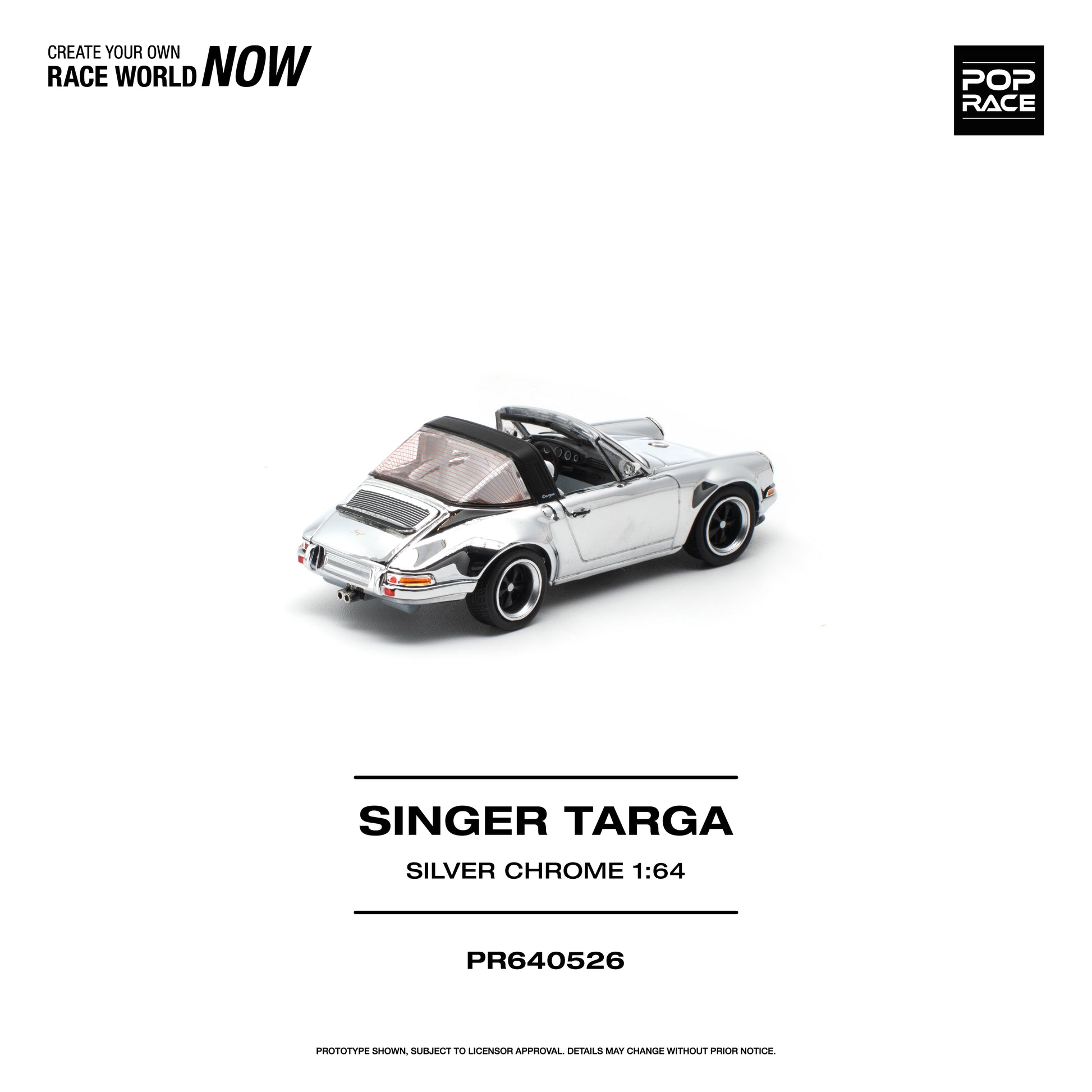 POP RACE 1:64 Singer Targa Silver Chrome (PR640526) - Rear View