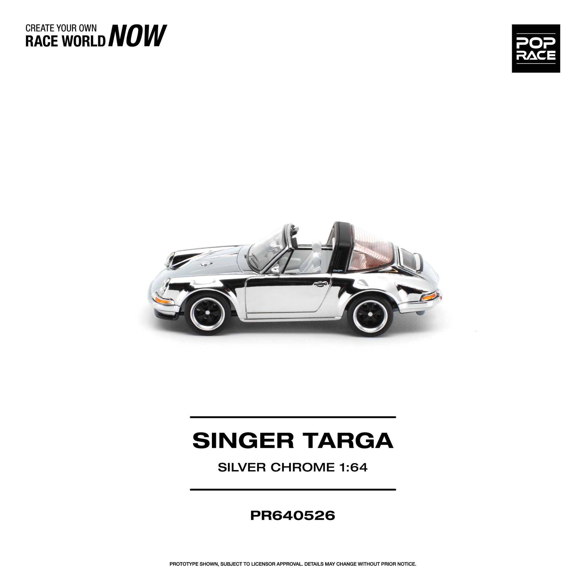 POP RACE 1:64 Singer Targa Silver Chrome (PR640526) - Side View