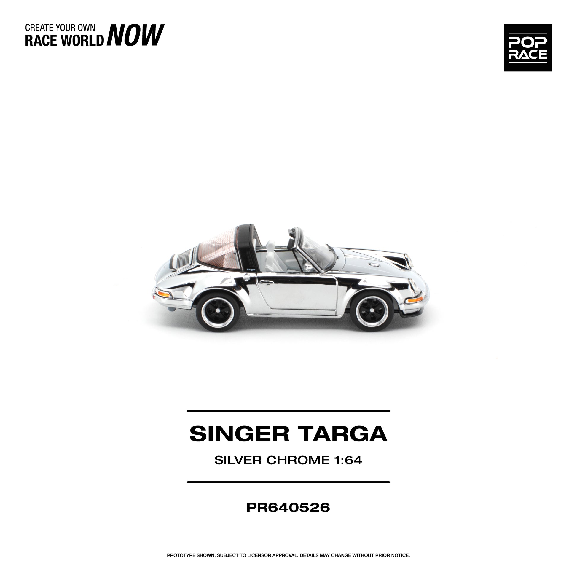 POP RACE 1:64 Singer Targa Silver Chrome (PR640526) - Side View -2