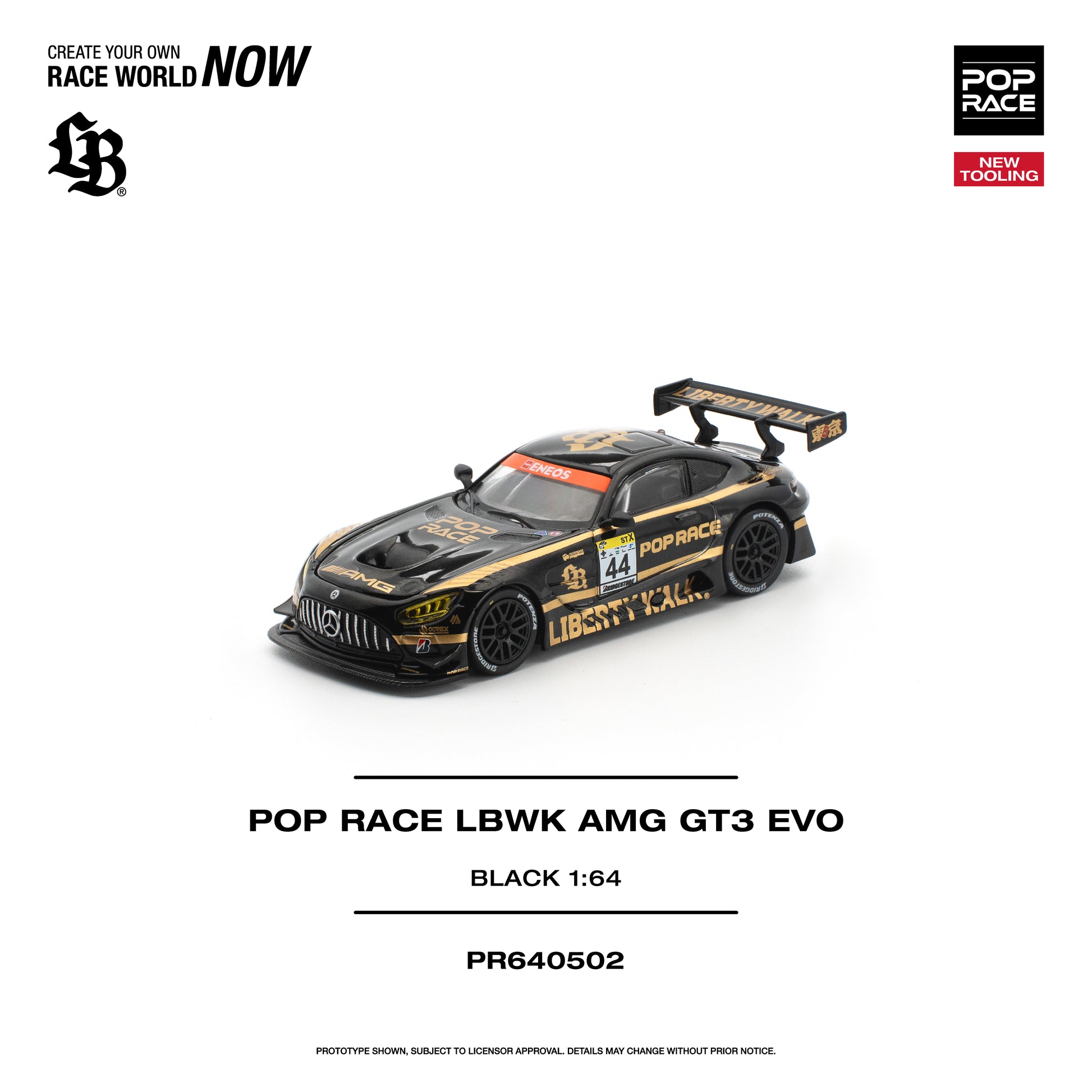 PR640502 POP RACE LBWK Mercedes-AMG GT3 EVO Black 1:64 Scale Diecast - Front View