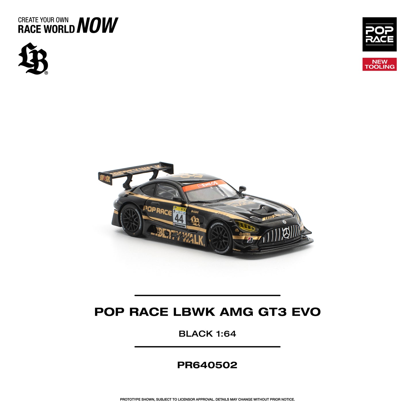 PR640502 POP RACE LBWK Mercedes-AMG GT3 EVO Black 1:64 Scale Diecast - Front View