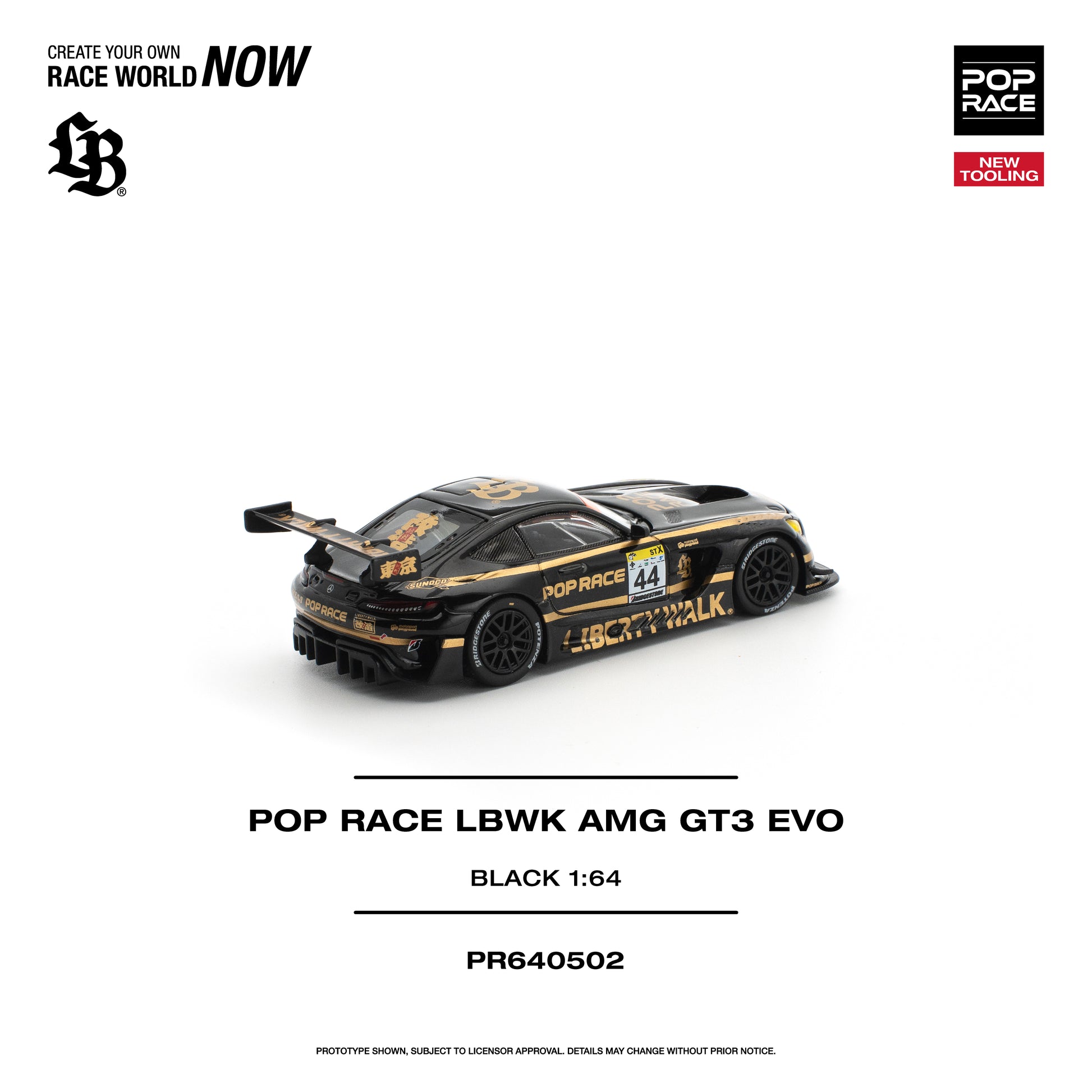 PR640502 POP RACE LBWK Mercedes-AMG GT3 EVO Black 1:64 Scale Diecast - Rear View