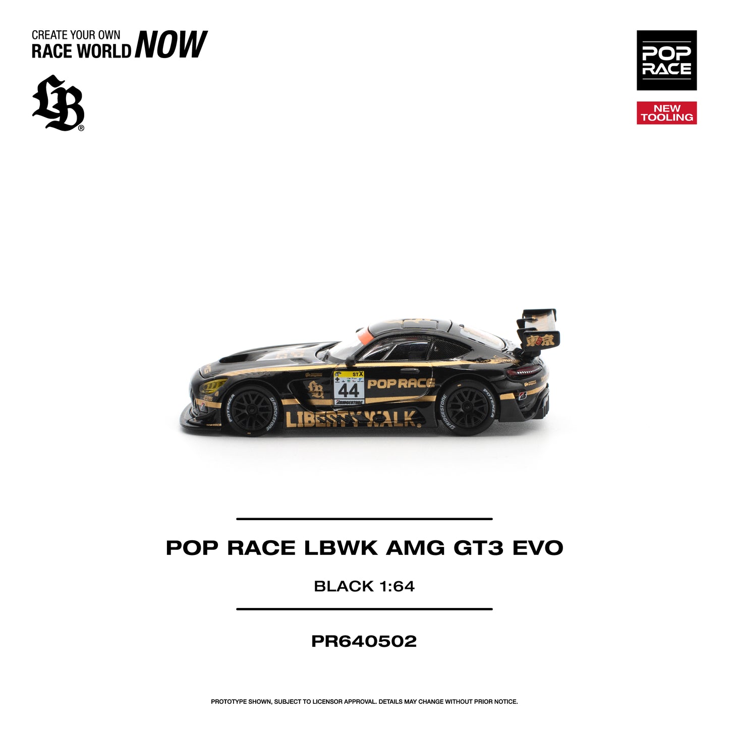 PR640502 POP RACE LBWK Mercedes-AMG GT3 EVO Black 1:64 Scale Diecast - Side View
