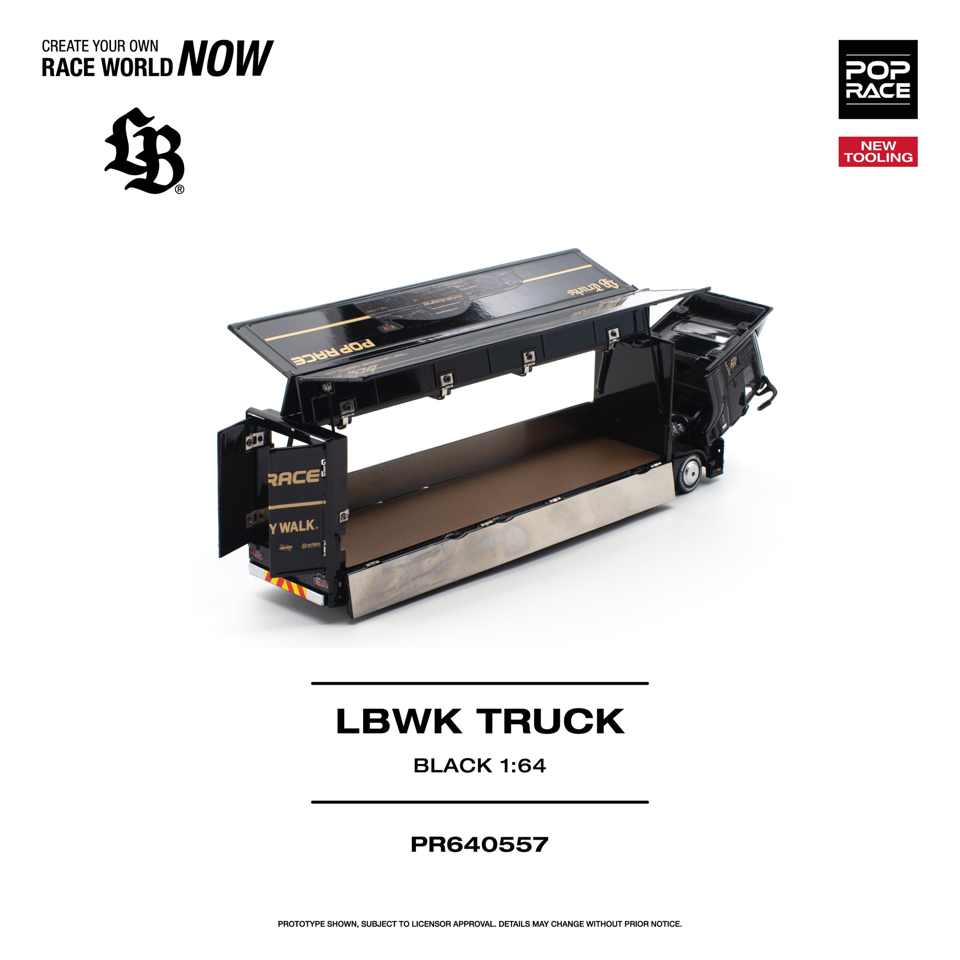 PR640557 POP RACE LBWK Truck Black 1:64 Scale Diecast - Opening Parts