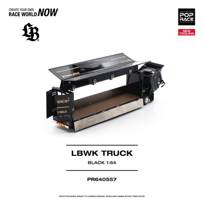 PR640557 POP RACE LBWK Truck Black 1:64 Scale Diecast - Opening Parts