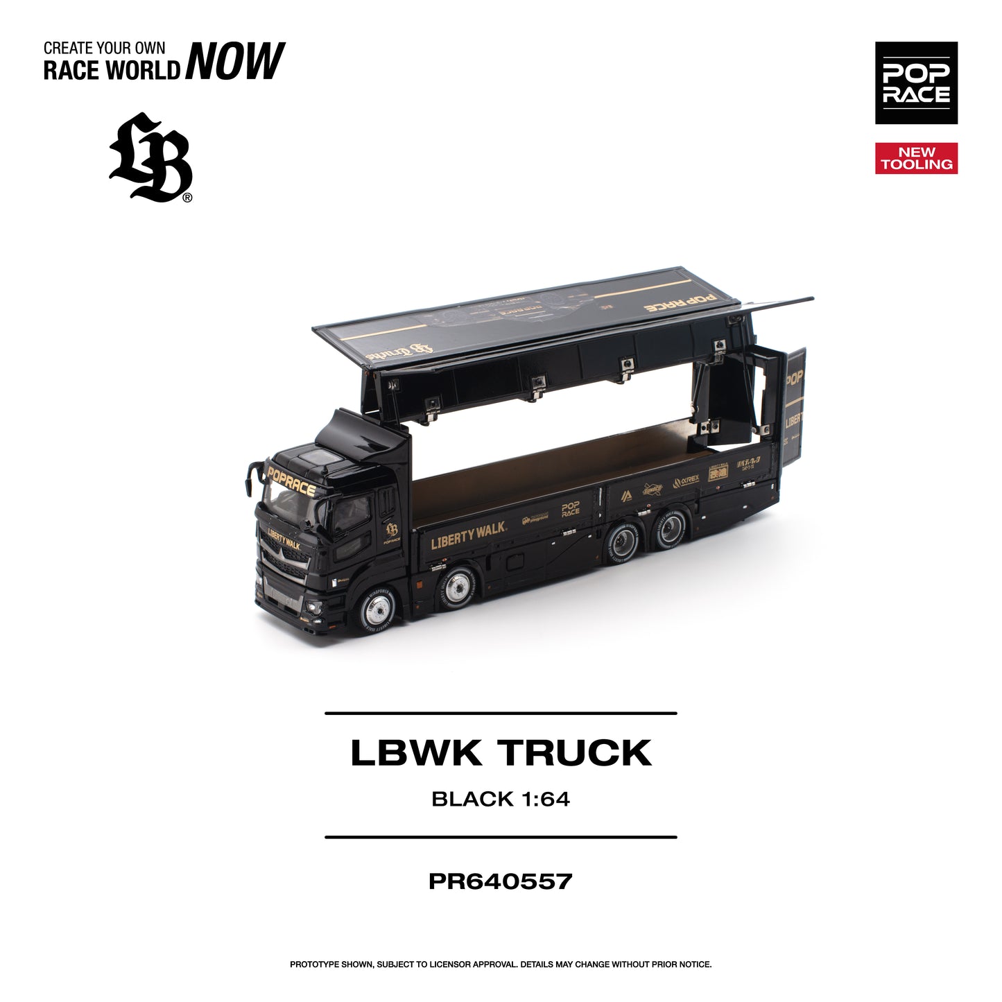 PR640557 POP RACE LBWK Truck Black 1:64 Scale Diecast - Opening Parts2