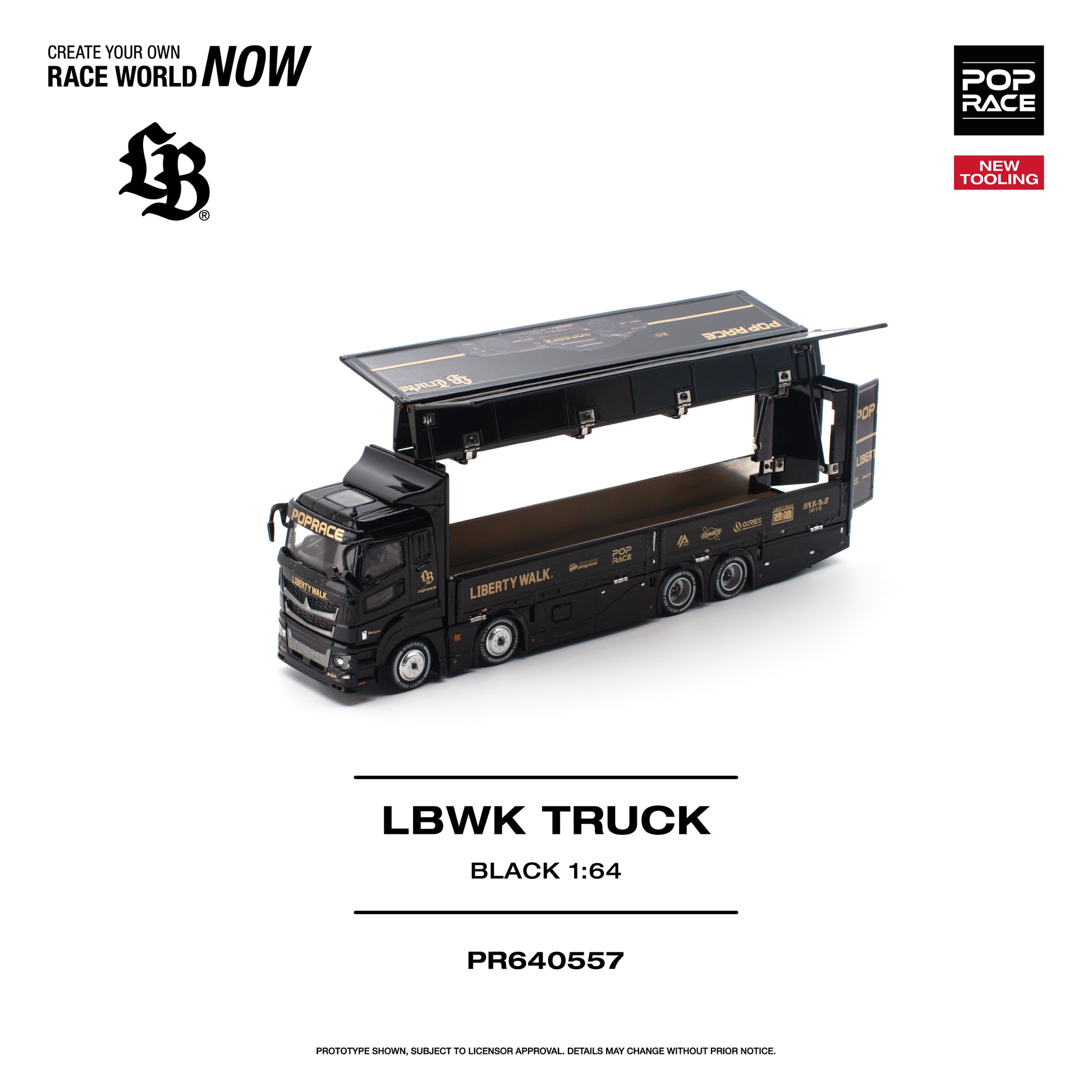 PR640557 POP RACE LBWK Truck Black 1:64 Scale Diecast - Opening Parts2