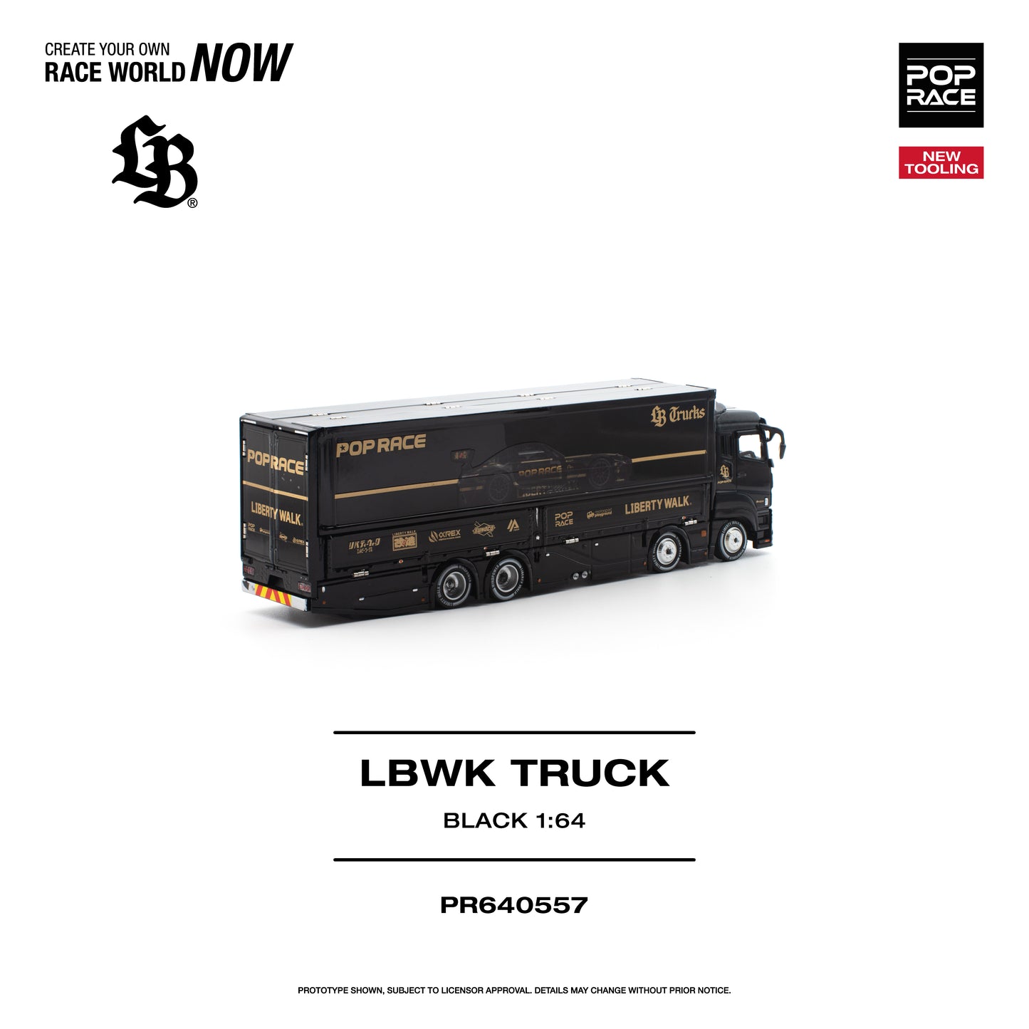 PR640557 POP RACE LBWK Truck Black 1:64 Scale Diecast - Rear View