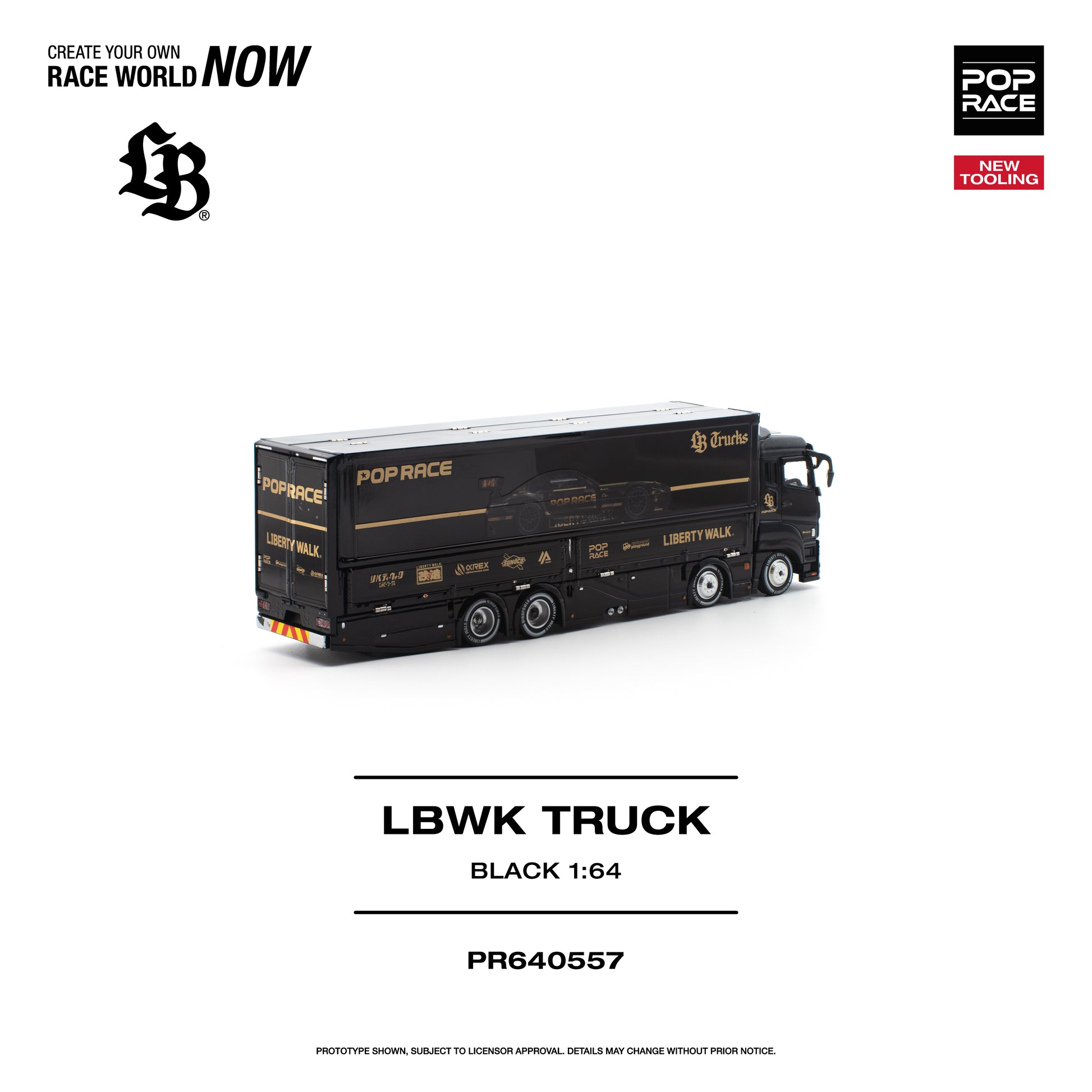 PR640557 POP RACE LBWK Truck Black 1:64 Scale Diecast - Rear View