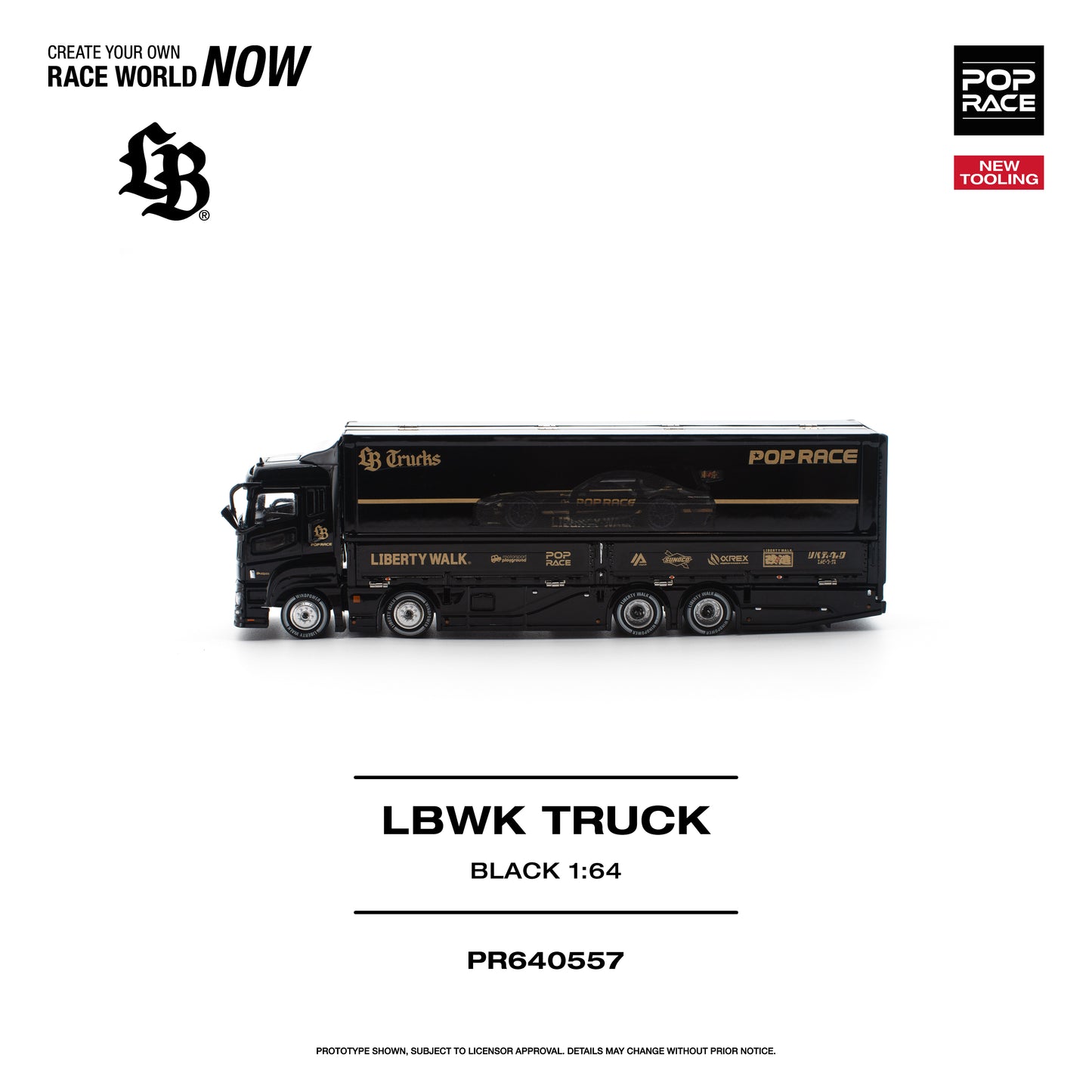 PR640557 POP RACE LBWK Truck Black 1:64 Scale Diecast - Side View