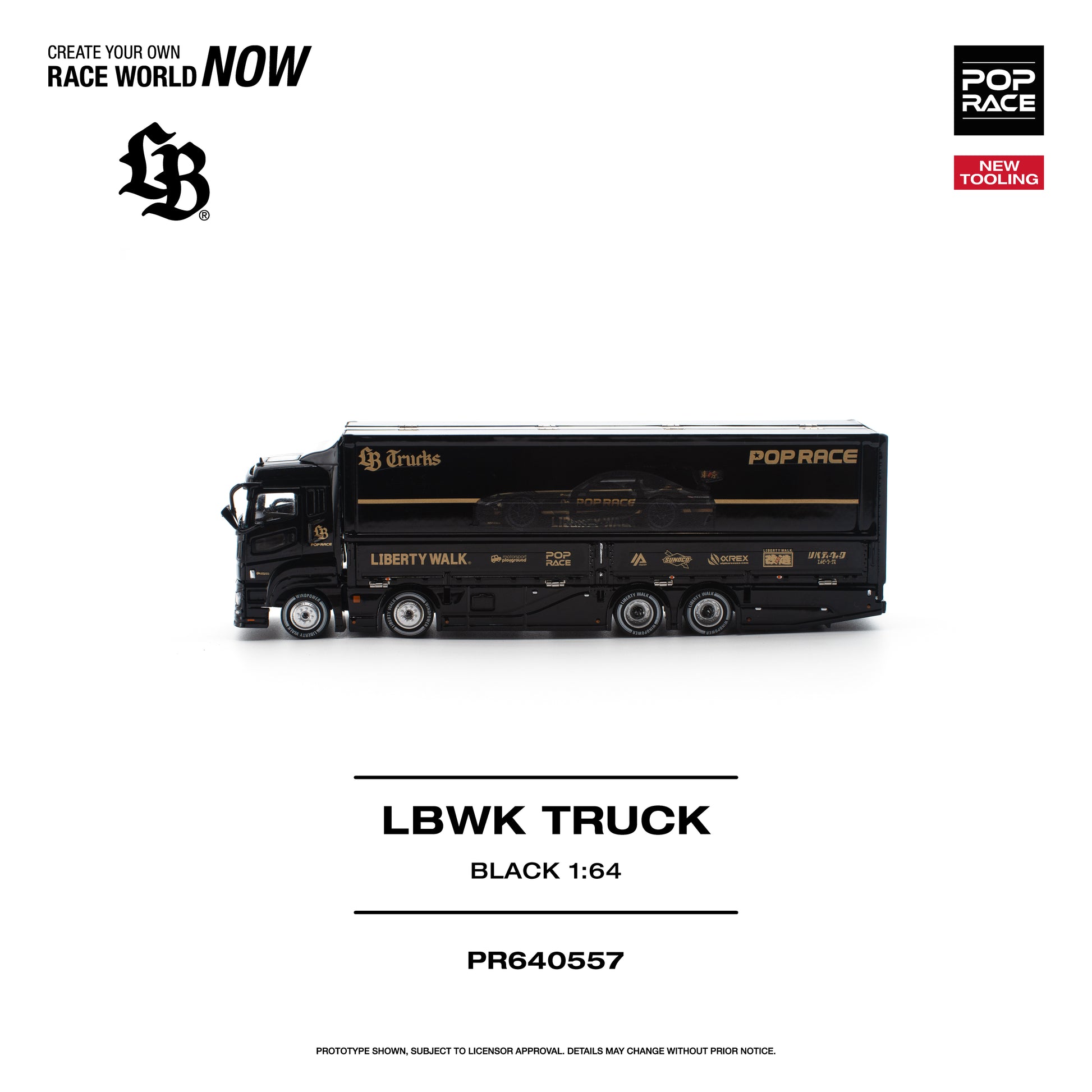 PR640557 POP RACE LBWK Truck Black 1:64 Scale Diecast - Side View