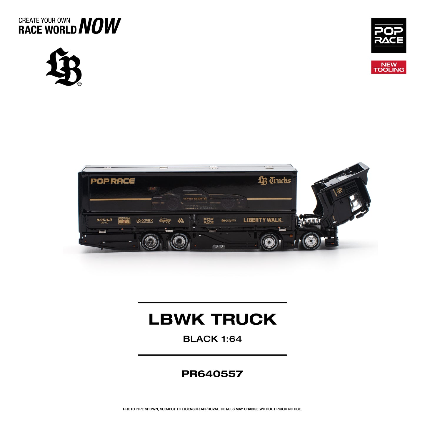 PR640557 POP RACE LBWK Truck Black 1:64 Scale Diecast - Side View3