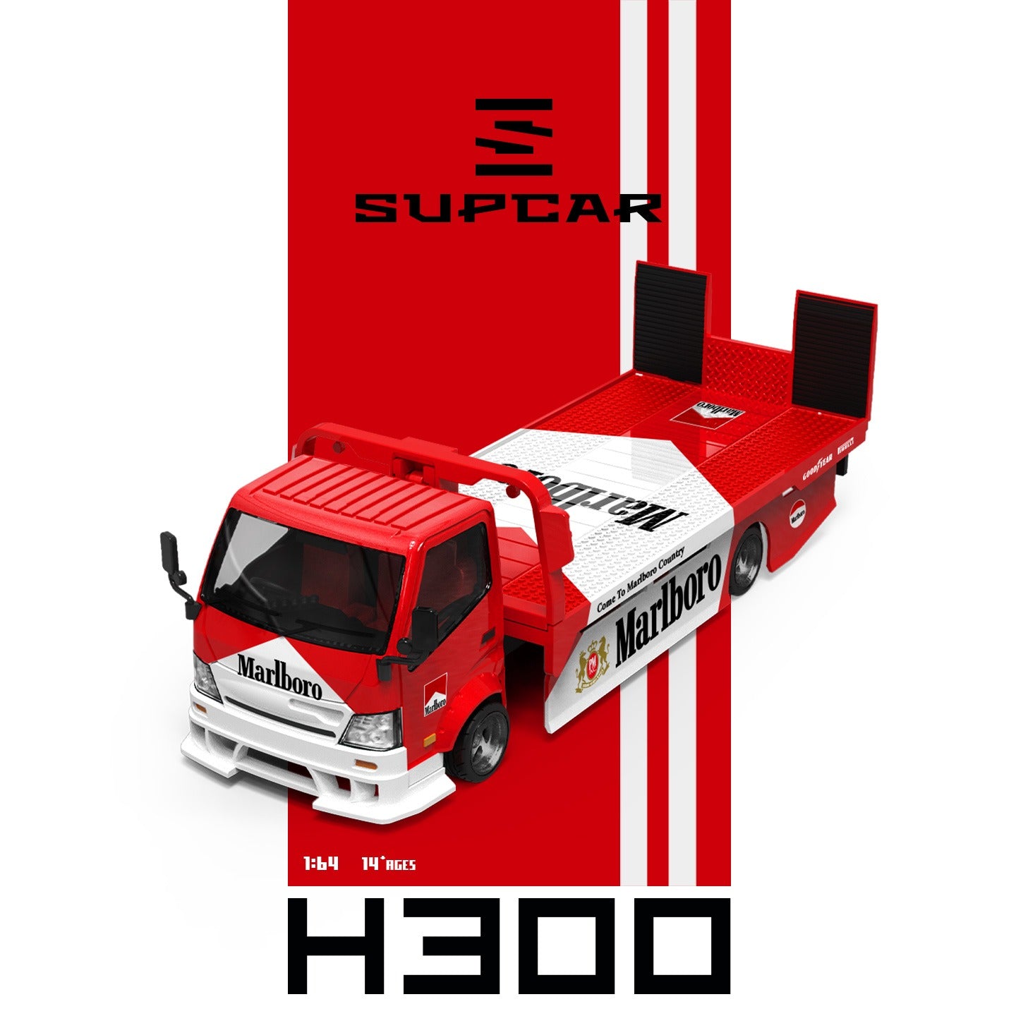 SUPCAR 1:64 H300 Flatbed Transport Trailer Marlboro Livery (SC647249) - Overview