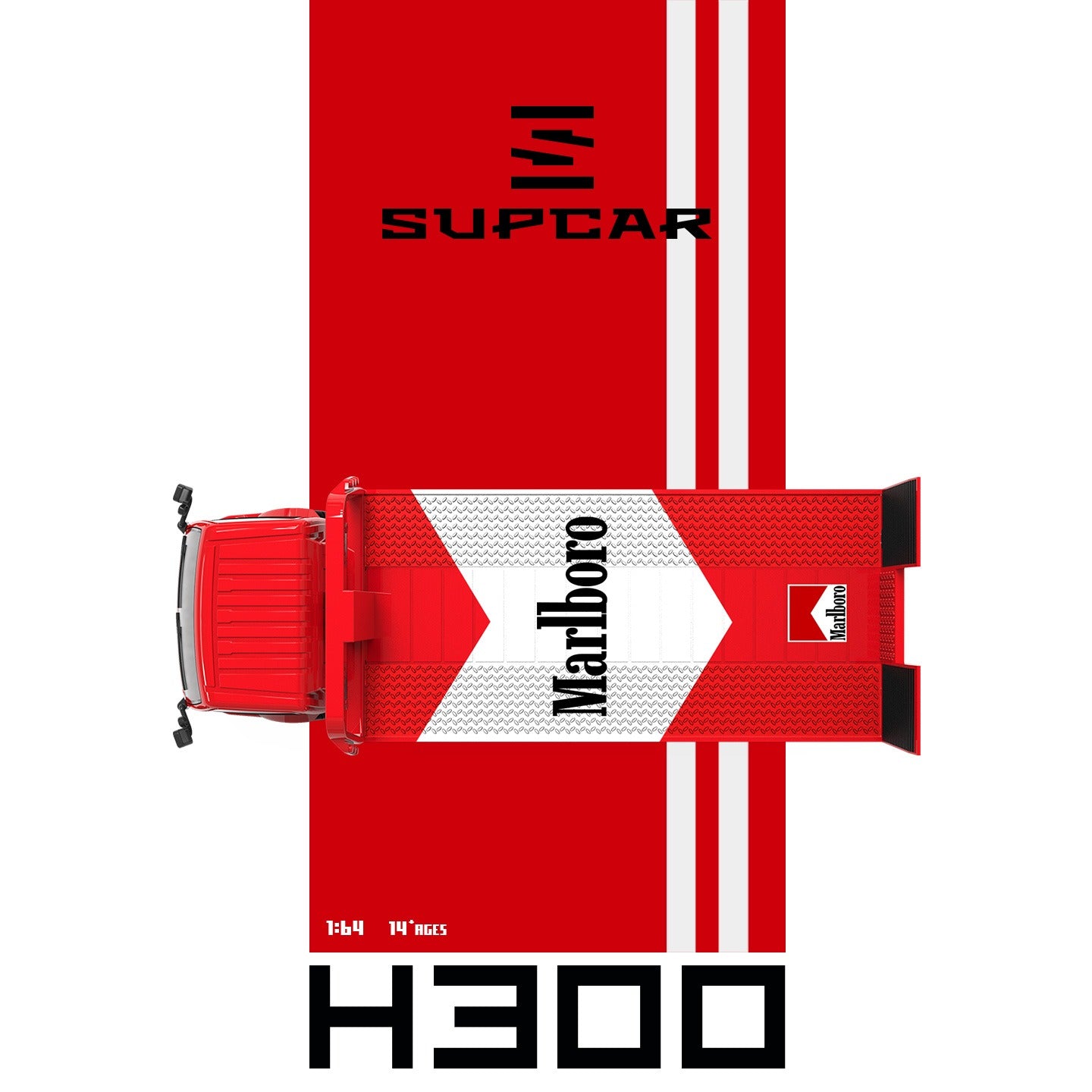 SUPCAR 1:64 H300 Flatbed Transport Trailer Marlboro Livery (SC647249) - Top View